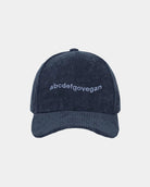 Casquette bleue foncée en velour côtelé brodée abcdefgovegan