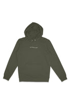 Hoodie khaki avec une broderie blanche abcdefgovegan.