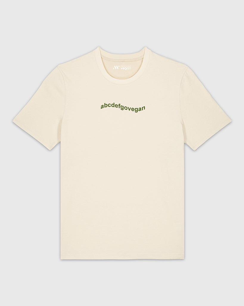 T-shirt beige avec une broderie khaki abcdefgovegan.