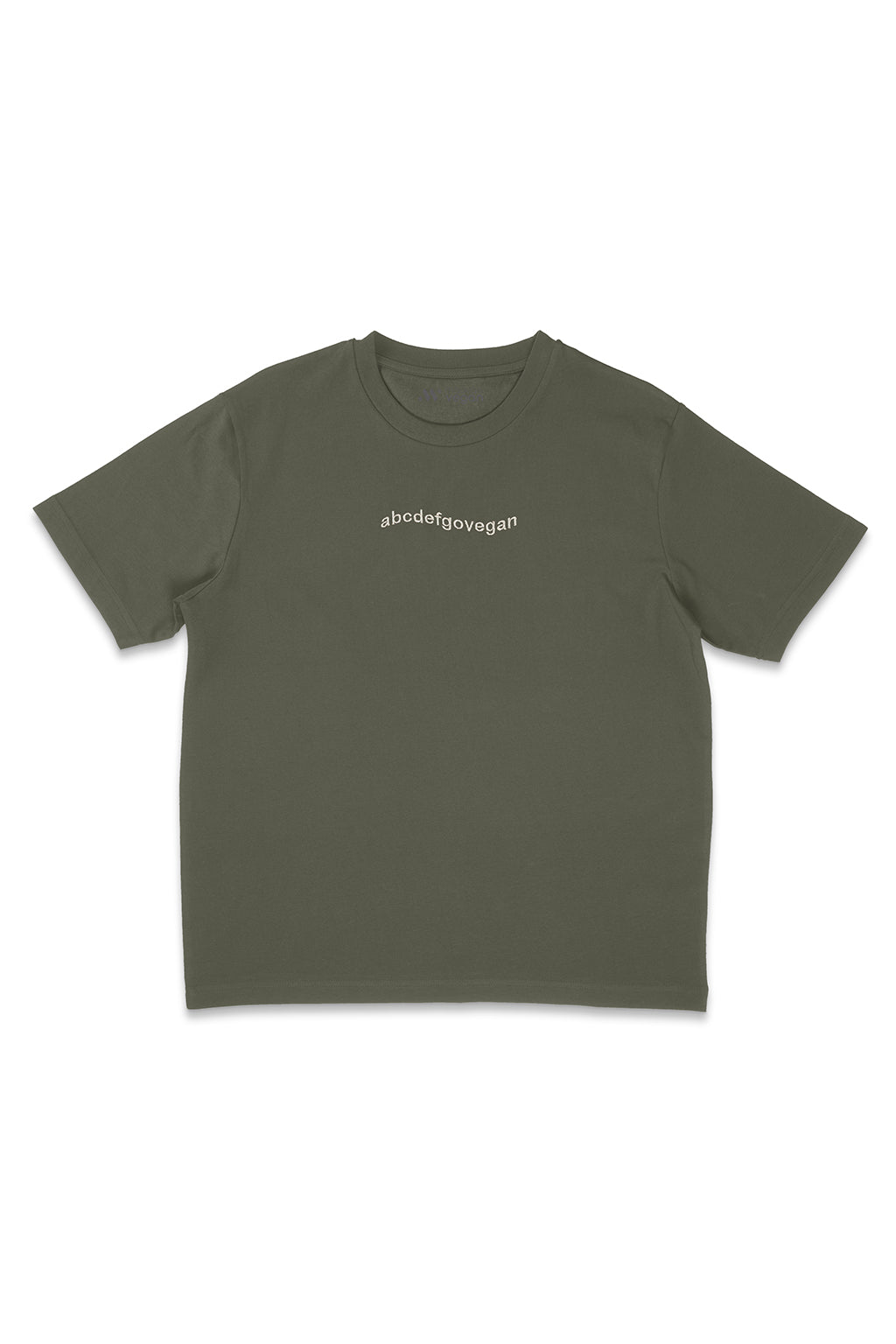 T-shirt khaki avec une broderie blanche abcdefgovegan.