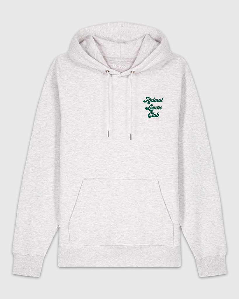 Hoodie gris clair chiné brodé vert Animal Lovers Club.