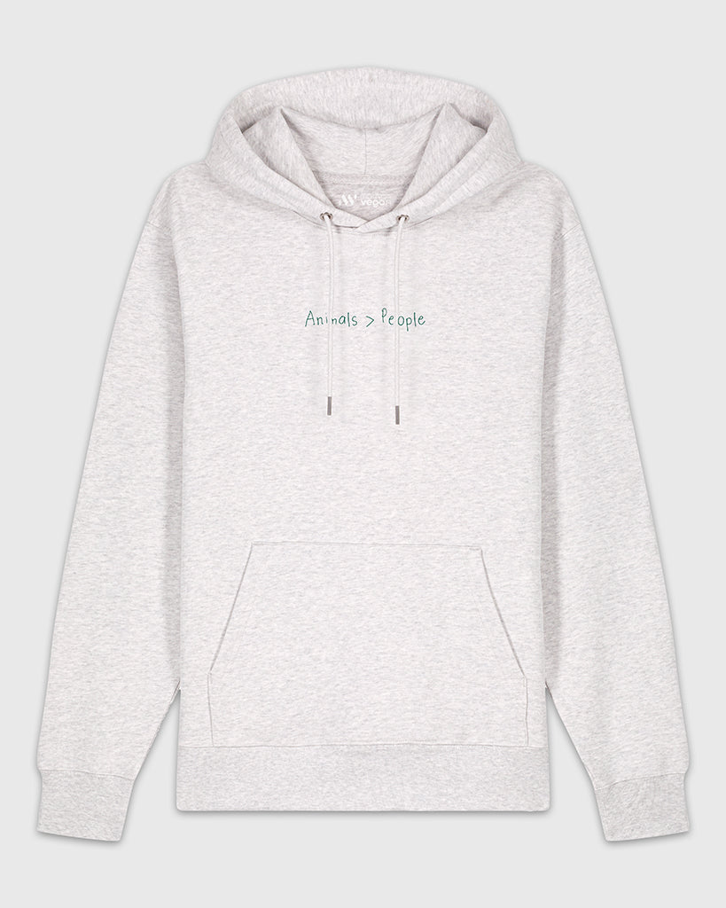 Hoodie gris clair chiné avec la broderie Animals > people en vert