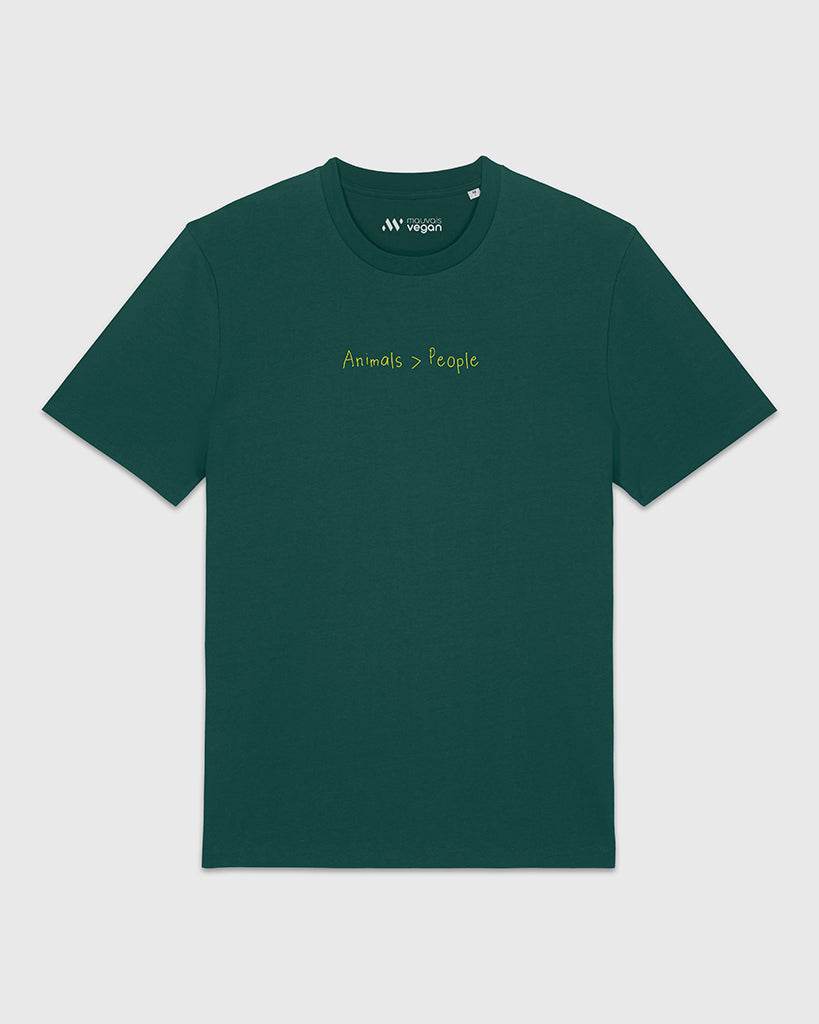 T-shirt vert sapin brodé jaune Animals > People