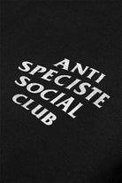 Détail de la sérigraphie blanche Anti Spéciste Social Club.