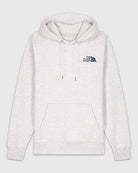 Hoodie gris clair chiné avec une broderie bleue The Plant Based. 