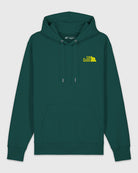 Hoodie vert sapin avec une broderie jaune The Plant Based. 