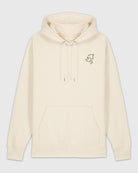 Hoodie beige avec une broderie khaki représentant 3 visages d’animaux.