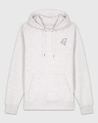 Hoodie gris clair chiné avec une broderie grise représentant 3 visages d’animaux.